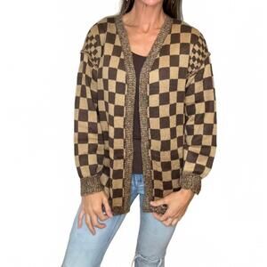 NEW COZY check please cardigan in two tone brown